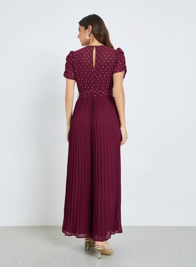 Styli  Women Wide Leg Jumpsuit with Lurex Dobby Detail for Women | Best Price UAE